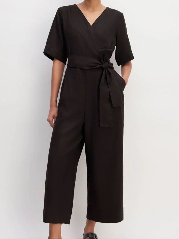 Nwt Everlane The Wrap Black Linen Jumpsuit 00
